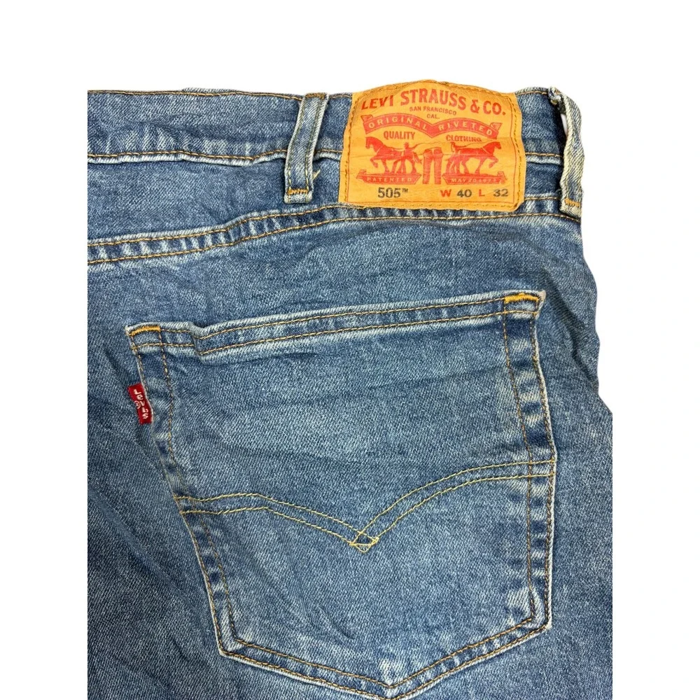Levis‎ 505 Regular Fit Straight Leg Blue Denim Jeans Mens W40 L32 Medium Wash